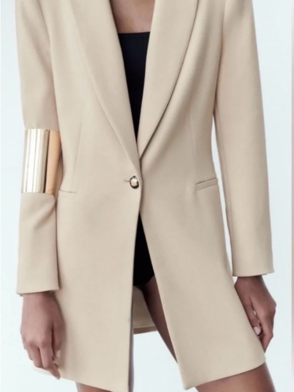 Zara Gold Button Long Structured Lapel Blazer Size L MSRP $195 - Picture 3 of 8